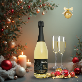 Preview: Sparkling Zero Brut Style vor weihnachtlichem Hintergrund